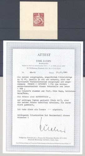 Bayern Probedruck 10 Pfg. Freimarke rot ungebraucht (*), FA BPP Kopie