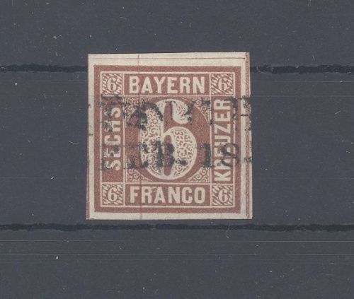 Bayern Michel Nummer 4 I, 6 Kreuzer Freimarke 1849 gestempelt, geprüft