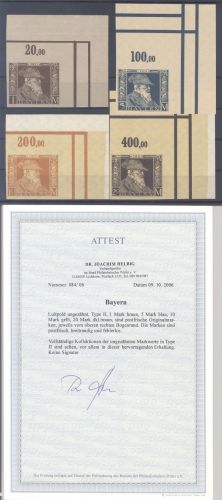 Bayern, 4 ** ungezähnte Eckrand Markwerte Michel Nr. 76-91 II, FA BPP