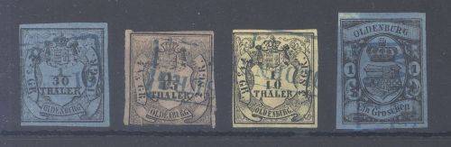 Oldenburg Michel Nummer 2-4, 6 aus Freimarken 1852 gestempelt