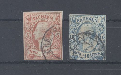 Sachsen Michel Nummer 12-13, Freimarken 1856 gestempelt