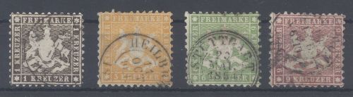 Württemberg Michel Nummer 21-24, Freimarken 1862 gestempelt