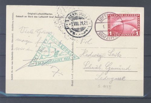 Dt. Reich, Zeppelin Karte zur Islandfahrt 1931 1 Mark EF nach Reykjavik