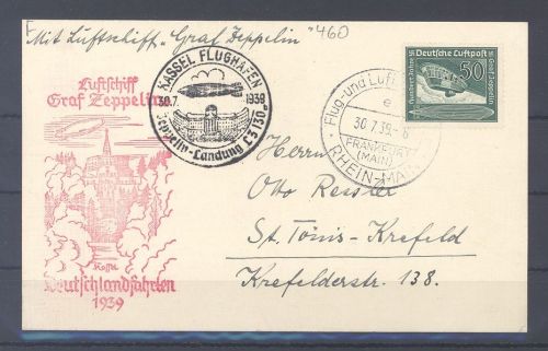 Dt. Reich, Zeppelin Karte Deutschlandfahrt 1939 mit 50 Pfg. EF Kassel