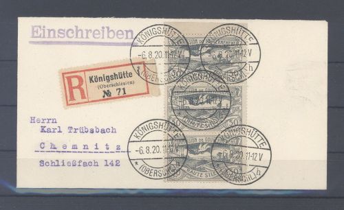Dt. Abstimmung Oberschlesien, R - Brief schöne Frankatur Königshütte