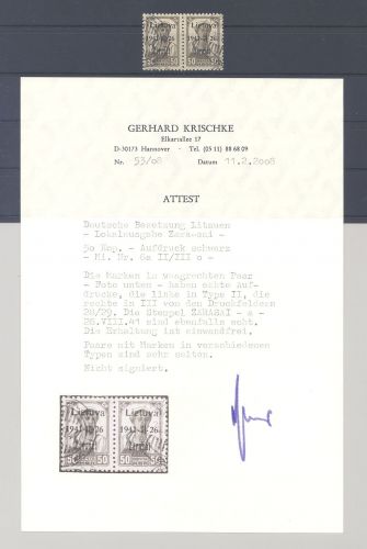 Dt. Bes. 2. WK Litauen Zarasai Mi.Nr. 6a II- III Typenpaar gestempelt, FA