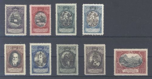 Liechtenstein Michel Nummer 53-60, Freimarken 1921 **