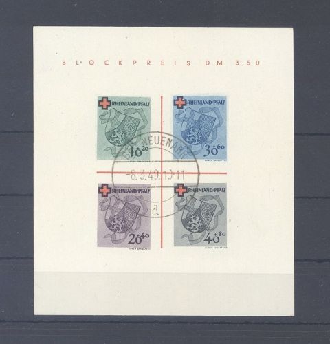 Franz. Zone Rh. Pfalz Block 1, Rotes Kreuz 1949 gestempelt, FA BPP