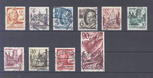 Franz. Zone Württemberg Michel Nr. 28-37, Freimarken III gestempelt