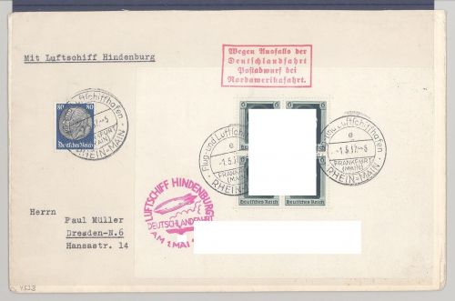 Dt. Reich, Zeppelin Brief Deutschlandfahrt 1937 mit Block 7