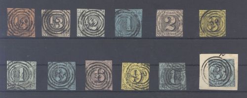 Thurn & Taxis Michel Nummer 1-12, 1. Ausgabe gestempelt