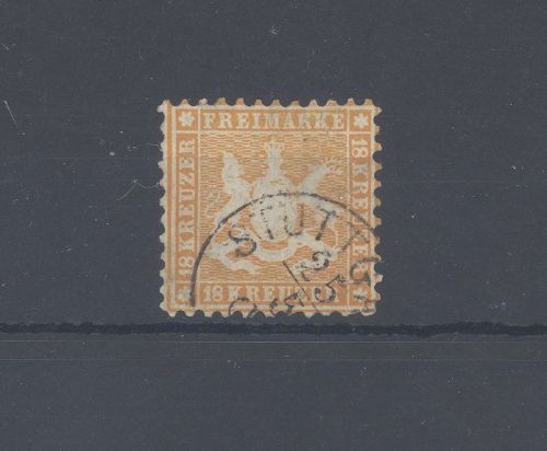 Württemberg Michel Nummer 29, 18 Kreuzer Freimarke 1865 gestempelt