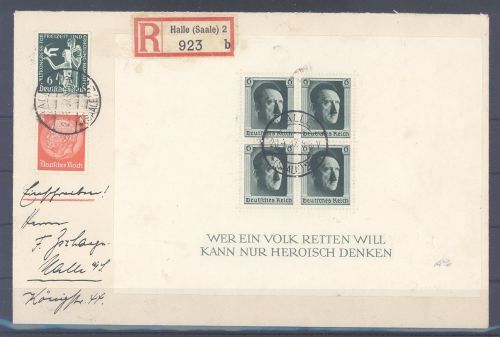 Dt. Reich, R - Brief 1937 mit Block 7 aus Halle