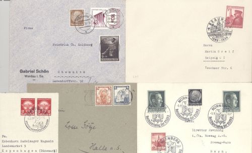 Dt. Reich, 5 Briefe mit dekorativen Frankaturen als Posten