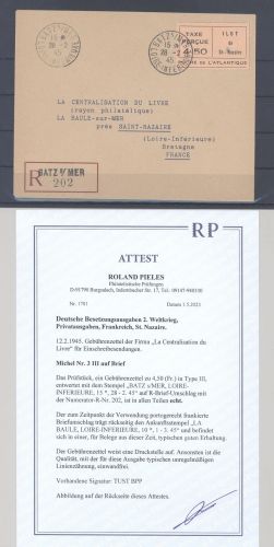 Dt. Bes. 2. WK Frankreich St. Nazaire Batz, R - Brief Mi.Nr. 3 als EF, FA