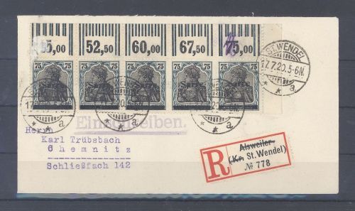 Saargebiet, R - Brief 1921 schöne Frankatur aus St. Wendel