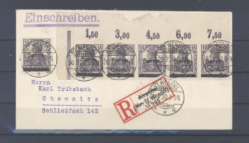 Saargebiet, R - Brief 1921 schöne Frankatur aus St. Wendel