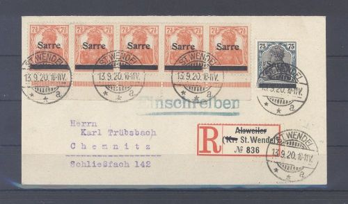 Saargebiet, R - Brief 1921 schöne Frankatur aus St. Wendel