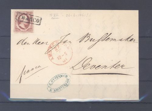 Niederlande, Brief mit Michel Nummer 2, 10 C. als EF