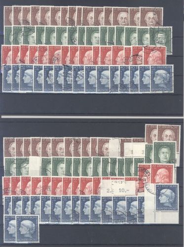 Bund, enormer gestempelter Posten Wohlfahrt 1954 auf 4 Steckkarten