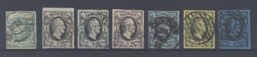 Sachsen Michel Nummer 2-7, Freimarken 1851 gestempelt