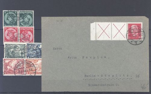 Dt. Reich Zusammendrucke, gestempelter Posten mit Briefvorderseite