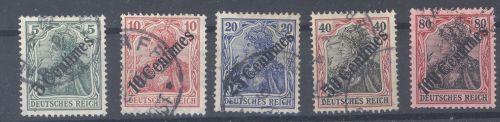 Deutsche Post Türkei Michel Nummer 48-52, Freimarken 1908 gestempelt