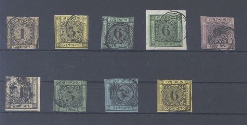 Baden Michel Nummer 1-8, Freimarken 1851-58 gestempelt