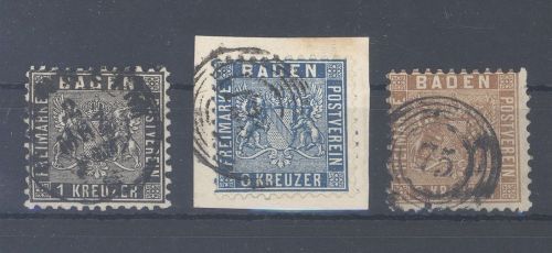 Baden Michel Nummer 13-15, Freimarken 1862 gestempelt
