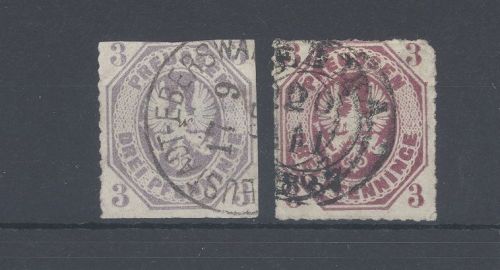 Preußen Michel Nummer 19a-b, 3 Pfg. Freimarke 1865 gestempelt