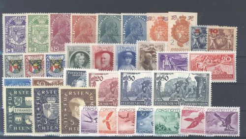Liechtenstein, ** Posten aus 1917-39 auf Steckkarte