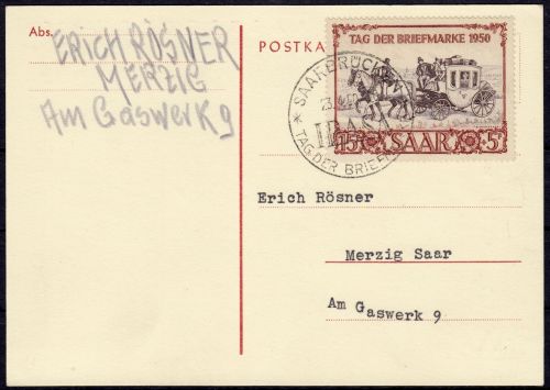 Saarland FDC Michel Nummer 291 IBASA 1950 als Maximumkarte