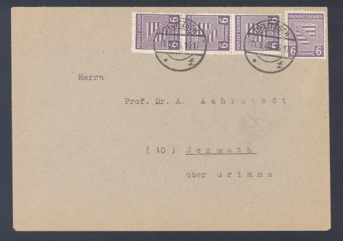 SBZ, Brief Michel Nummer 76 Xb, 6 Pfg. Freimarke 1945 MiF Delitsch, gp BPP