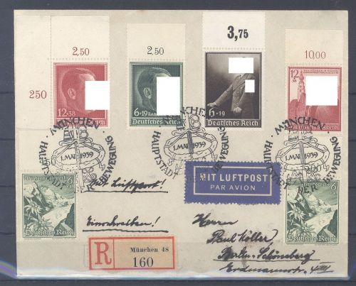 Dt. Reich, Luftpost Brief 1939 schöne Frankatur aus München
