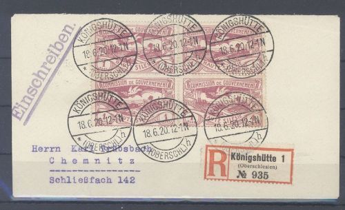 Dt. Abstimmung Oberschlesien, R - Brief schöne Frankatur Königshütte