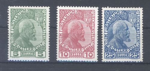 Liechtenstein, Michel Nummer 1-3x, Freimarken 1912 **/*