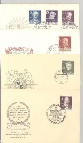 Berlin, 8 verschiedene FDC aus Michel Nr. 91-100, Männer Berlins 1953