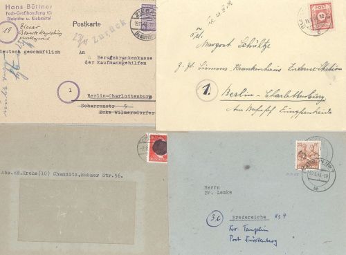 SBZ, 4 Briefe mit Überdruckausgaben als Posten