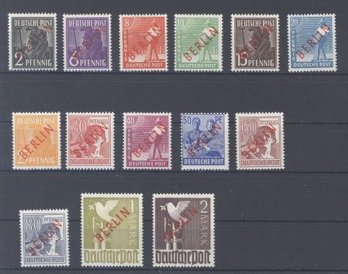 Berlin Michel Nummer 21-34 Rotaufdruck 1949 **, geprüft BPP