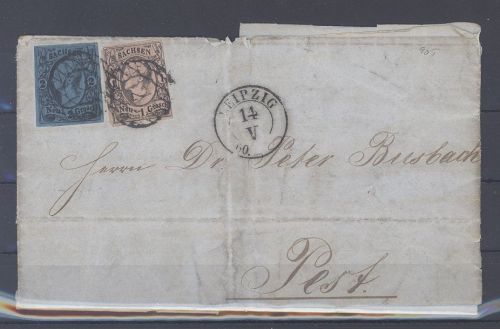 Sachsen, Brief 1860 mit Michel Nummer 8 und 9 MiF aus Leipzig