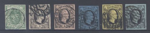 Sachsen Michel Nummer 2-7, Freimarken 1851 gestempelt