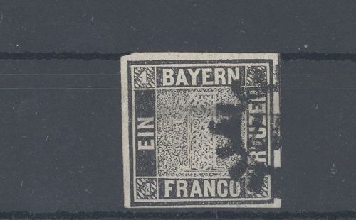 Bayern Michel Nummer 1, Freimarke 1849 gestempelt, geprüft