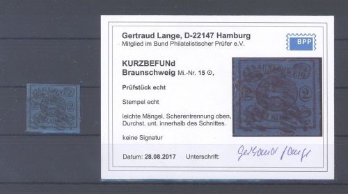 Braunschweig Michel Nummer 15, 2 Sgr. 1864 gestempelt, Befund BPP