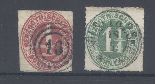 Schleswig Holstein Michel Nummer 3-4, Freimarken 1864 gestempelt
