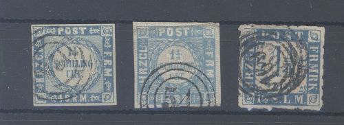 Schleswig Holstein Michel Nummer 5-7, Freimarken 1864 gestempelt