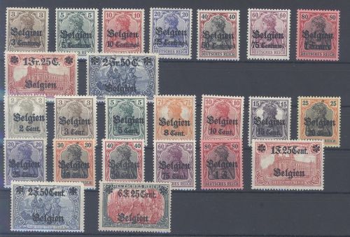 Dt. Bes. 1. WK Belgien Michel Nr. 1-25, Freimarken 1914-18 */**
