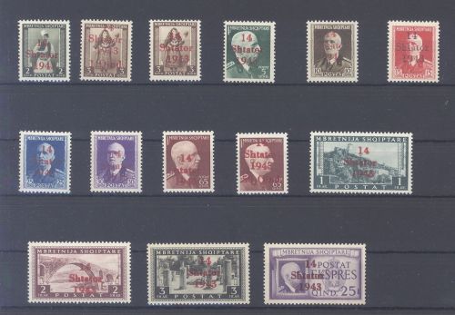 Dt. Bes. 2. WK Albanien Michel Nummer 1-14, Freimarken 1943 **