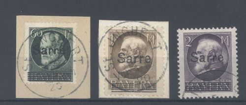 Saargebiet Michel Nummer 26-28 aus 1920 gestempelt, geprüft BPP