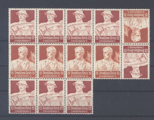 Dt. Reich, ** Bogenteil Zusammendruckbogen Nothilfe 1934, geprüft