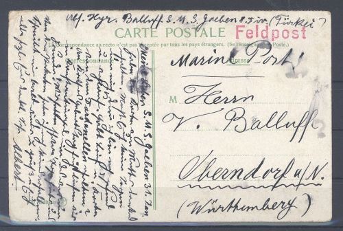 Dt. Schiffspost, gelaufene AK 1918 mit S.M.S. Greher